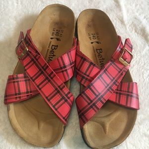Birkenstock Betula Red/Black Plaid Sandals Sz 6/37